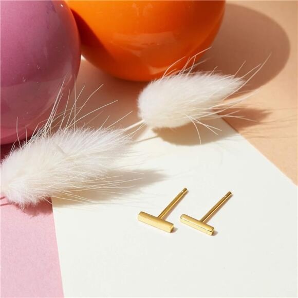 14K Gold Plated Sterling Silver Dainty Earrings - Bar, Heart, Star, Cat, Triangl - Picture 3 of 6